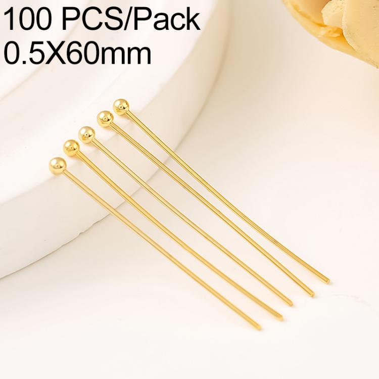 Confezione da 100 spilli a testa sferica in rame placcato oro per la creazione di gioielli fai da te., 1.8mm Ball Pin 0.5x35mm, 1.8mm Ball Pin 0.5x40mm, 1.8mm Ball Pin 0.5x50mm, 1.8mm Ball Pin 0.5x60mm