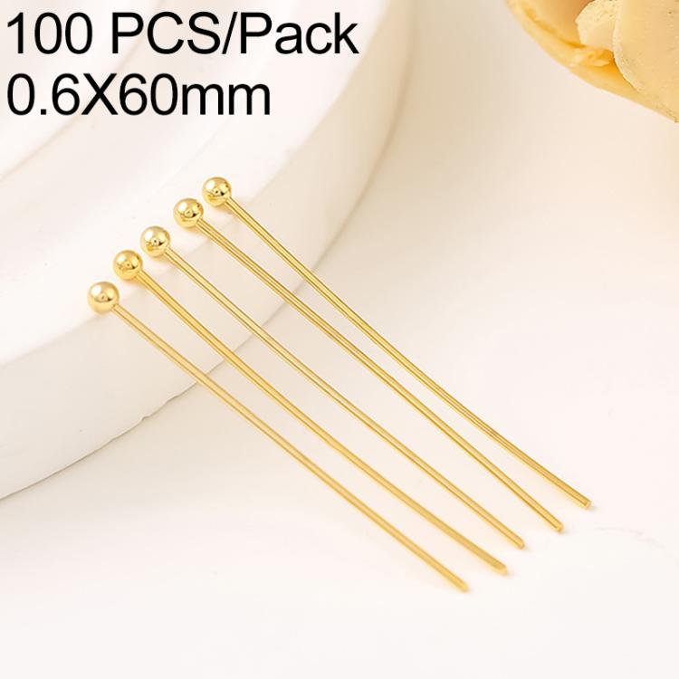 Confezione da 100 spilli a testa sferica in rame placcato oro per la creazione di gioielli fai da te., 1.8mm Ball Pin 0.6x35mm, 1.8mm Ball Pin 0.6x40mm, 1.8mm Ball Pin 0.6x50mm, 1.8mm Ball Pin 0.6x60mm