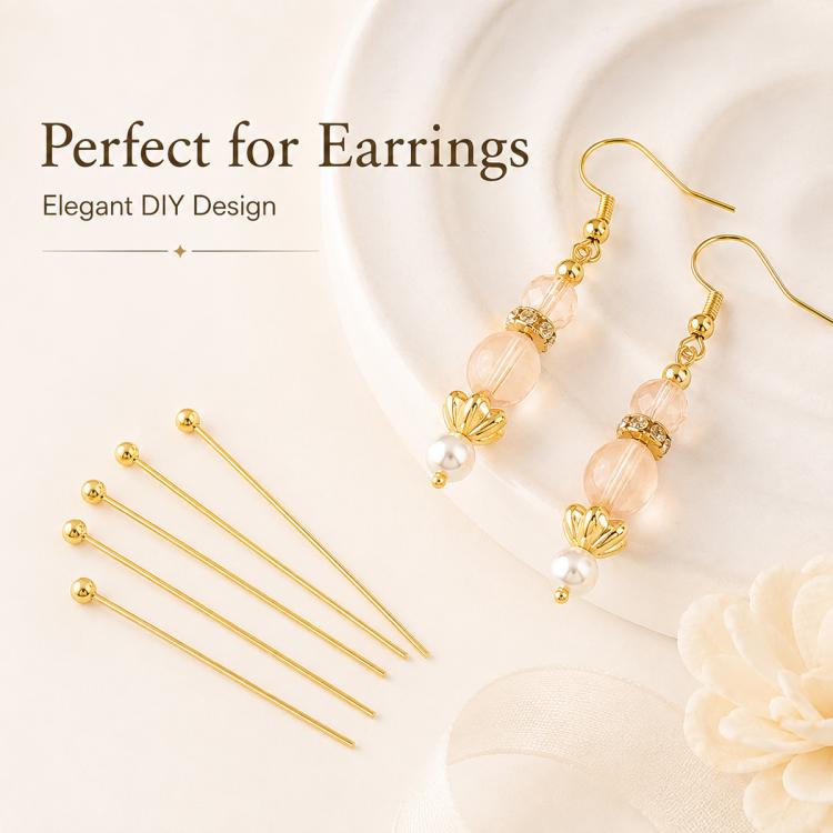 Confezione da 100 spilli a testa sferica in rame placcato oro per la creazione di gioielli fai da te., 1.8mm Ball Pin 0.5x12mm, 1.8mm Ball Pin 0.5x14mm, 1.8mm Ball Pin 0.5x16mm, 1.8mm Ball Pin 0.5x18mm