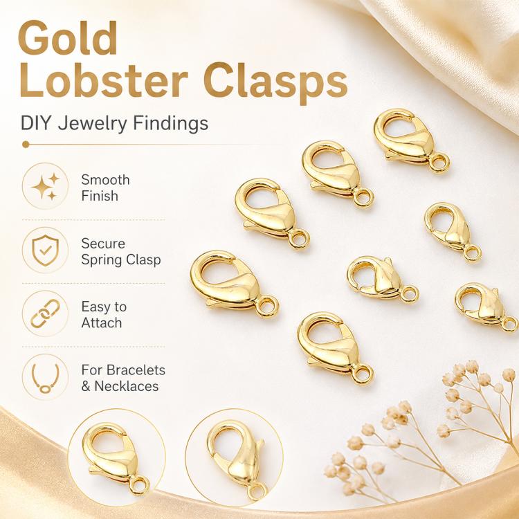 Confezione da 20 pezzi di chiusure a moschettone placcate in oro per bracciali e collane, fibbie a molla per la creazione di gioielli fai da te., 303#14mm
