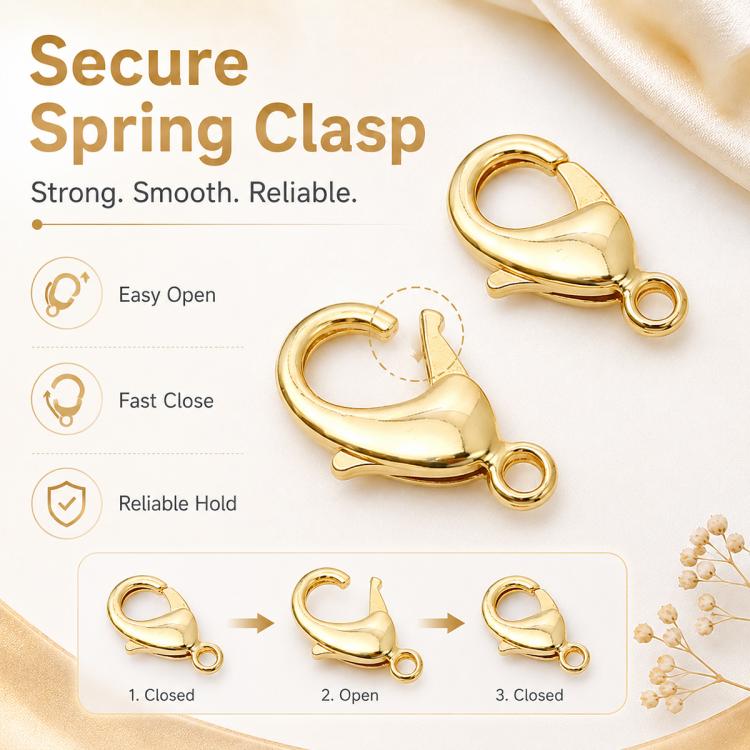 Confezione da 20 pezzi di chiusure a moschettone placcate in oro per bracciali e collane, fibbie a molla per la creazione di gioielli fai da te., 303#14mm