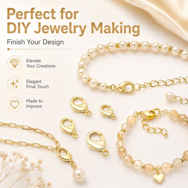 Confezione da 20 pezzi di chiusure a moschettone placcate in oro per bracciali e collane, fibbie a molla per la creazione di gioielli fai da te., 301#10mm, 302#12mm, 901#10mm, 902#12mm