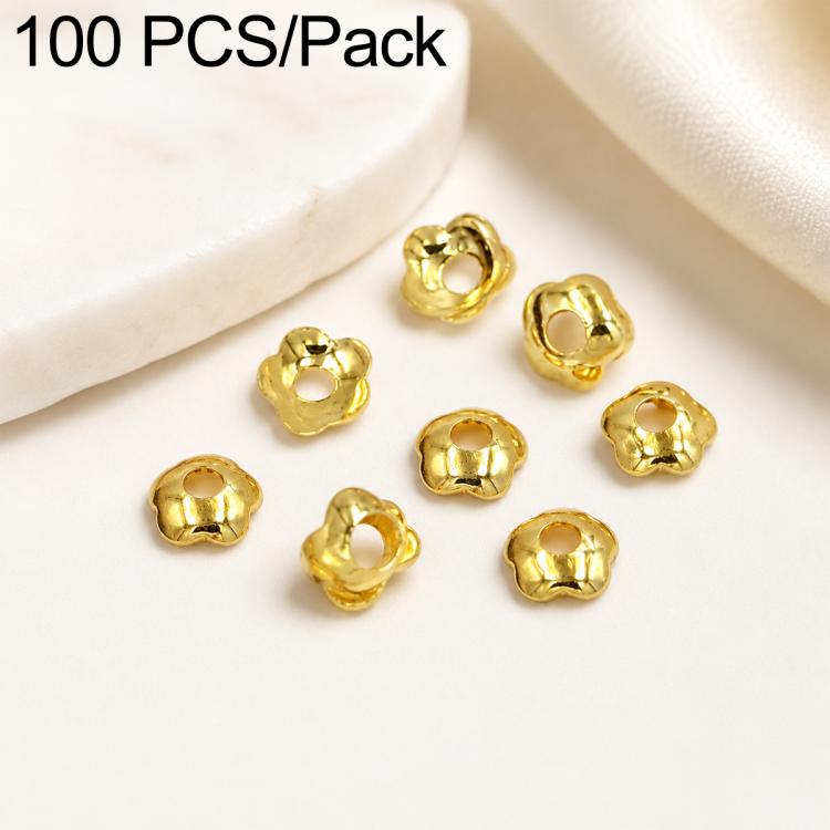 Confezione da 100 pezzi di copriperline a forma di fiore cavo placcati in oro, distanziatori per la creazione di gioielli fai da te., Smooth 5-Petal 4mm, 6-Petal Cap 4.5mm, 6-Petal Cap 5mm, 8-Petal 6mm, 8-Petal 8mm, 12-Petal 4mm, 12-Petal 6mm          ...