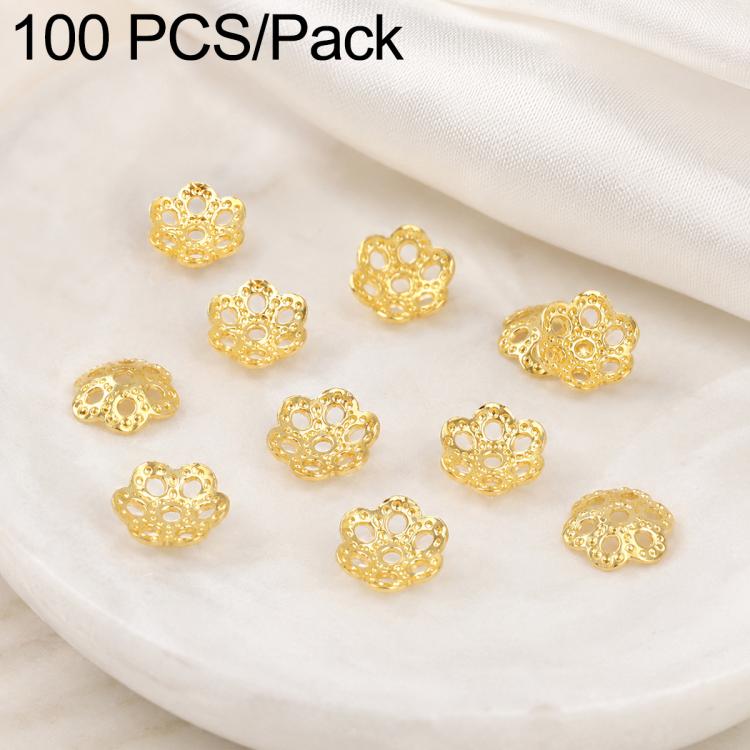 Confezione da 100 pezzi di copriperline a forma di fiore cavo placcati in oro, distanziatori per la creazione di gioielli fai da te., Smooth 5-Petal 4mm, 6-Petal Cap 4.5mm, 6-Petal Cap 5mm, 8-Petal 6mm, 8-Petal 8mm, 12-Petal 4mm, 12-Petal 6mm          ...