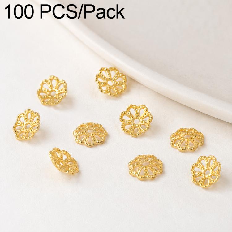 Confezione da 100 pezzi di copriperline a forma di fiore cavo placcati in oro, distanziatori per la creazione di gioielli fai da te., Smooth 5-Petal 4mm, 6-Petal Cap 4.5mm, 6-Petal Cap 5mm, 8-Petal 6mm, 8-Petal 8mm, 12-Petal 4mm, 12-Petal 6mm          ...