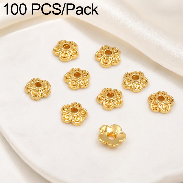 Confezione da 100 pezzi di copriperline a forma di fiore cavo placcati in oro, distanziatori per la creazione di gioielli fai da te., Smooth 5-Petal 4mm, 6-Petal Cap 4.5mm, 6-Petal Cap 5mm, 8-Petal 6mm, 8-Petal 8mm, 12-Petal 4mm, 12-Petal 6mm          ...