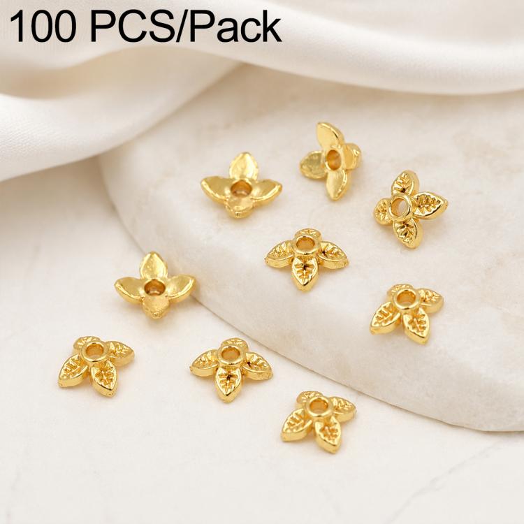 Confezione da 100 pezzi di copriperline a forma di fiore cavo placcati in oro, distanziatori per la creazione di gioielli fai da te., Smooth 5-Petal 4mm, 6-Petal Cap 4.5mm, 6-Petal Cap 5mm, 8-Petal 6mm, 8-Petal 8mm, 12-Petal 4mm, 12-Petal 6mm          ...