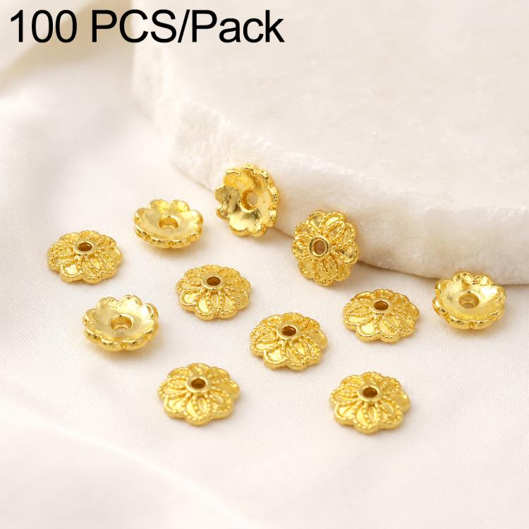 Confezione da 100 pezzi di copriperline a forma di fiore cavo placcati in oro, distanziatori per la creazione di gioielli fai da te., Smooth 5-Petal 4mm, 6-Petal Cap 4.5mm, 6-Petal Cap 5mm, 8-Petal 6mm, 8-Petal 8mm, 12-Petal 4mm, 12-Petal 6mm          ...
