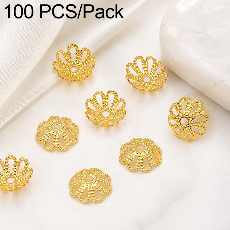 Confezione da 100 pezzi di copriperline a forma di fiore cavo placcati in oro, distanziatori per la creazione di gioielli fai da te., Smooth 5-Petal 4mm, 6-Petal Cap 4.5mm, 6-Petal Cap 5mm, 8-Petal 6mm, 8-Petal 8mm, 12-Petal 4mm, 12-Petal 6mm          ...