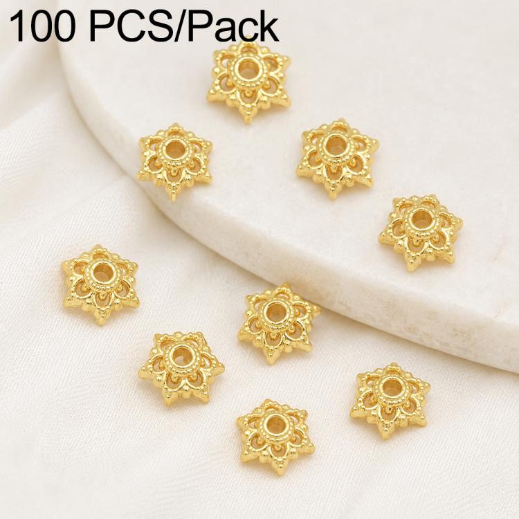 Confezione da 100 pezzi di copriperline a forma di fiore cavo placcati in oro, distanziatori per la creazione di gioielli fai da te., Smooth 5-Petal 4mm, 6-Petal Cap 4.5mm, 6-Petal Cap 5mm, 8-Petal 6mm, 8-Petal 8mm, 12-Petal 4mm, 12-Petal 6mm          ...