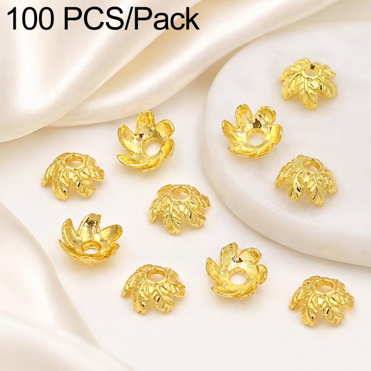 Confezione da 100 pezzi di copriperline a forma di fiore cavo placcati in oro, distanziatori per la creazione di gioielli fai da te., Smooth 5-Petal 4mm, 6-Petal Cap 4.5mm, 6-Petal Cap 5mm, 8-Petal 6mm, 8-Petal 8mm, 12-Petal 4mm, 12-Petal 6mm          ...
