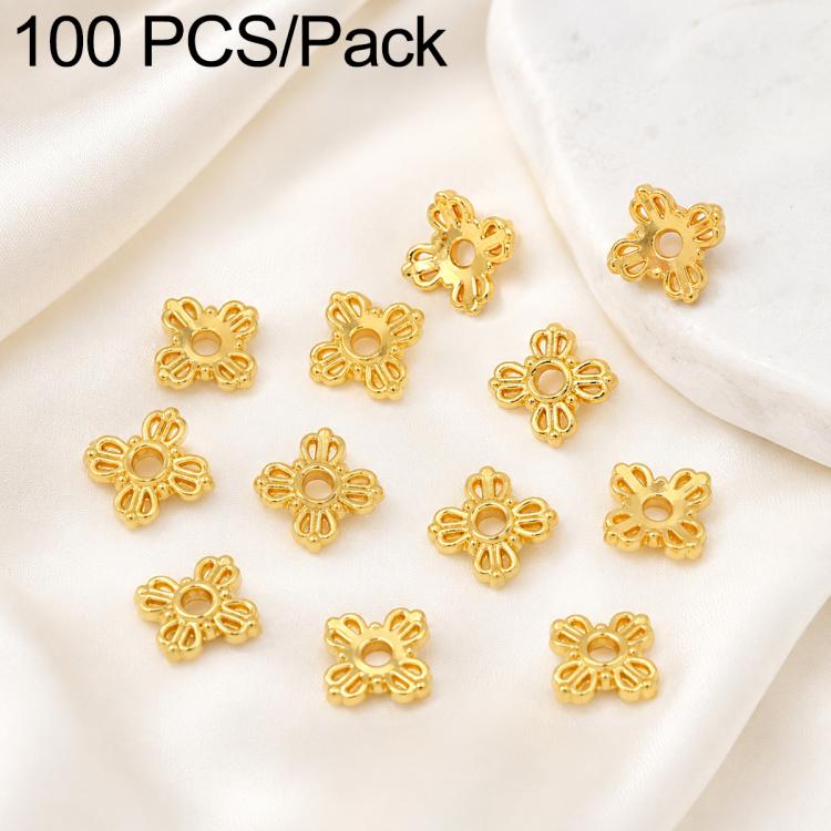 Confezione da 100 pezzi di copriperline a forma di fiore cavo placcati in oro, distanziatori per la creazione di gioielli fai da te., Multi-Petal 8-Petal 10mm, Hollow Smooth 6-Petal 7mm, 4-Petal 6mm, 5-Petal Flower Cap 6mm, 5-Petal Flower Cap 8mm      ...