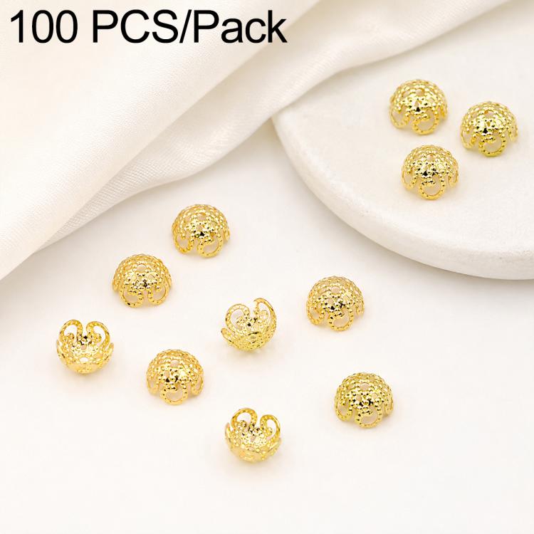Confezione da 100 pezzi di copriperline a forma di fiore cavo placcati in oro, distanziatori per la creazione di gioielli fai da te., Multi-Petal 8-Petal 10mm, Hollow Smooth 6-Petal 7mm, 4-Petal 6mm, 5-Petal Flower Cap 6mm, 5-Petal Flower Cap 8mm      ...