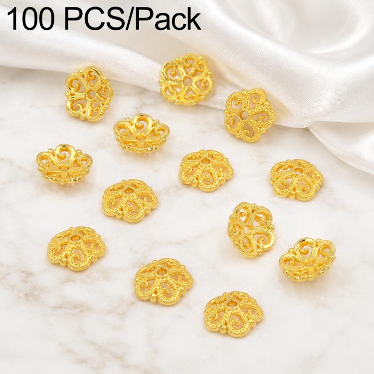 Confezione da 100 pezzi di copriperline a forma di fiore cavo placcati in oro, distanziatori per la creazione di gioielli fai da te., Multi-Petal 8-Petal 10mm, Hollow Smooth 6-Petal 7mm, 4-Petal 6mm, 5-Petal Flower Cap 6mm, 5-Petal Flower Cap 8mm      ...