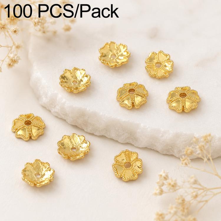 Confezione da 100 pezzi di copriperline a forma di fiore cavo placcati in oro, distanziatori per la creazione di gioielli fai da te., Multi-Petal 8-Petal 10mm, Hollow Smooth 6-Petal 7mm, 4-Petal 6mm, 5-Petal Flower Cap 6mm, 5-Petal Flower Cap 8mm      ...