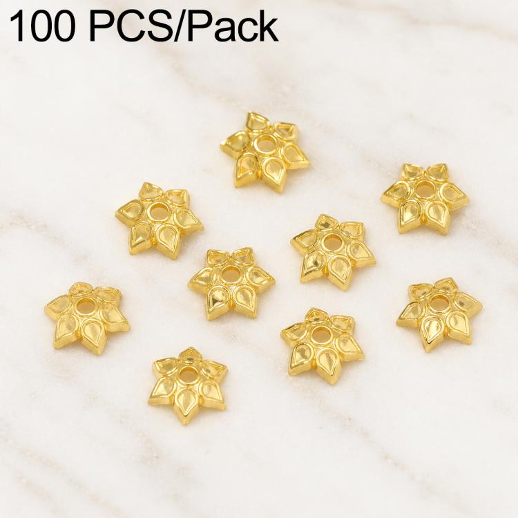 Confezione da 100 pezzi di copriperline a forma di fiore cavo placcati in oro, distanziatori per la creazione di gioielli fai da te., Multi-Petal 8-Petal 10mm, Hollow Smooth 6-Petal 7mm, 4-Petal 6mm, 5-Petal Flower Cap 6mm, 5-Petal Flower Cap 8mm      ...