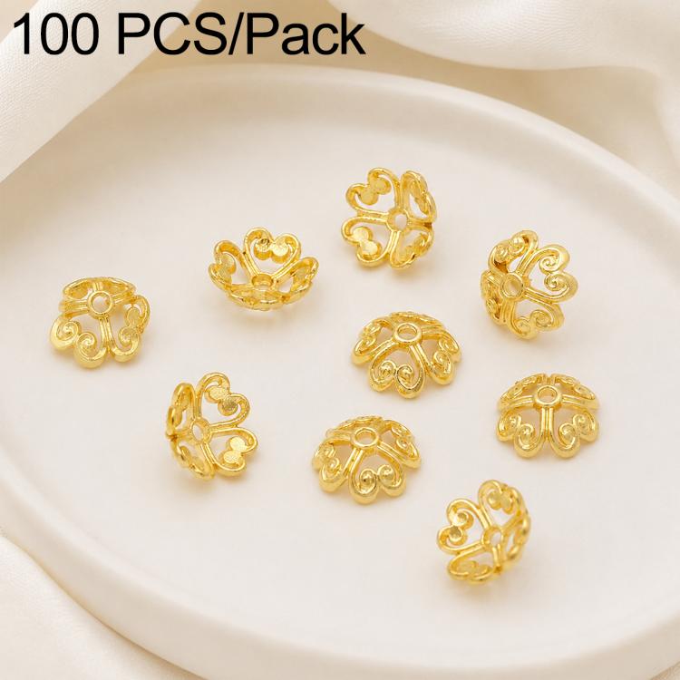 Confezione da 100 pezzi di copriperline a forma di fiore cavo placcati in oro, distanziatori per la creazione di gioielli fai da te., Multi-Petal 8-Petal 10mm, Hollow Smooth 6-Petal 7mm, 4-Petal 6mm, 5-Petal Flower Cap 6mm, 5-Petal Flower Cap 8mm      ...