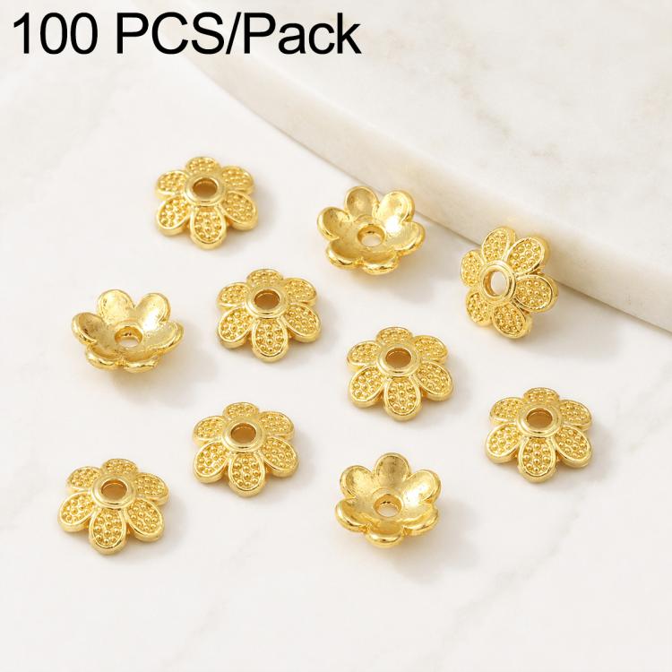Confezione da 100 pezzi di copriperline a forma di fiore cavo placcati in oro, distanziatori per la creazione di gioielli fai da te., Multi-Petal 8-Petal 10mm, Hollow Smooth 6-Petal 7mm, 4-Petal 6mm, 5-Petal Flower Cap 6mm, 5-Petal Flower Cap 8mm      ...