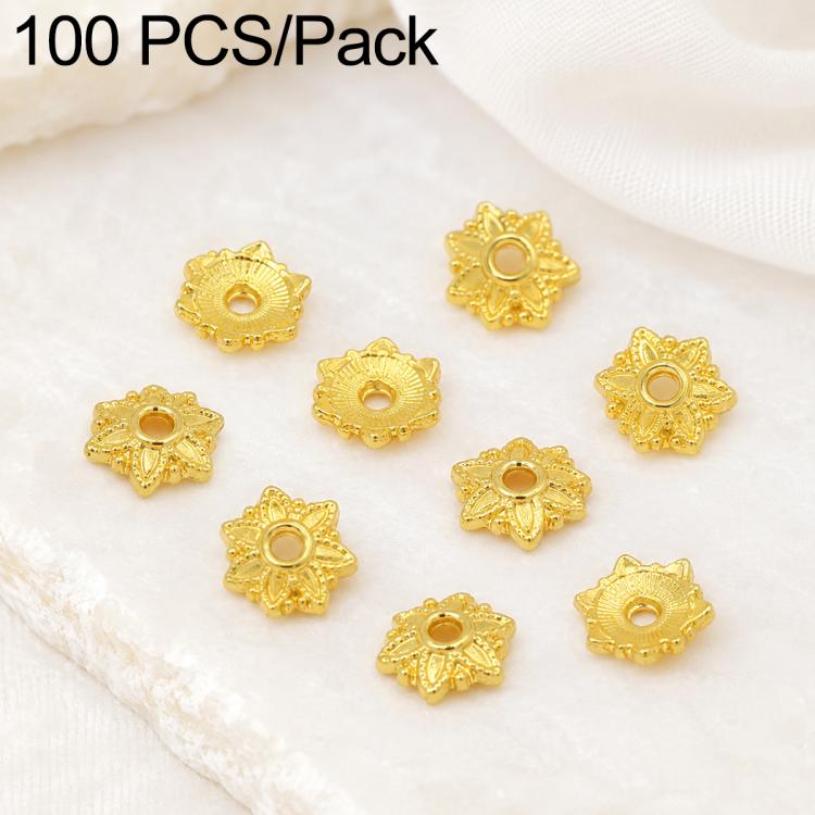 Confezione da 100 pezzi di copriperline a forma di fiore cavo placcati in oro, distanziatori per la creazione di gioielli fai da te., Multi-Petal 8-Petal 10mm, Hollow Smooth 6-Petal 7mm, 4-Petal 6mm, 5-Petal Flower Cap 6mm, 5-Petal Flower Cap 8mm      ...
