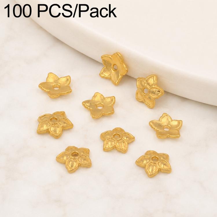 Confezione da 100 pezzi di copriperline a forma di fiore cavo placcati in oro, distanziatori per la creazione di gioielli fai da te., Multi-Petal 8-Petal 10mm, Hollow Smooth 6-Petal 7mm, 4-Petal 6mm, 5-Petal Flower Cap 6mm, 5-Petal Flower Cap 8mm      ...