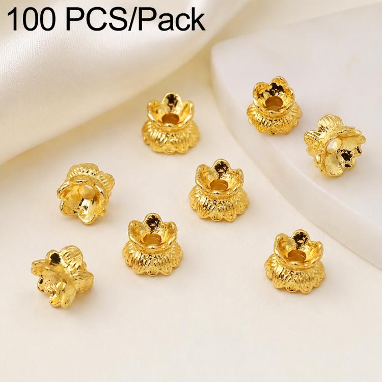 Confezione da 100 pezzi di copriperline a forma di fiore cavo placcati in oro, distanziatori per la creazione di gioielli fai da te., Multi-Petal 8-Petal 10mm, Hollow Smooth 6-Petal 7mm, 4-Petal 6mm, 5-Petal Flower Cap 6mm, 5-Petal Flower Cap 8mm      ...