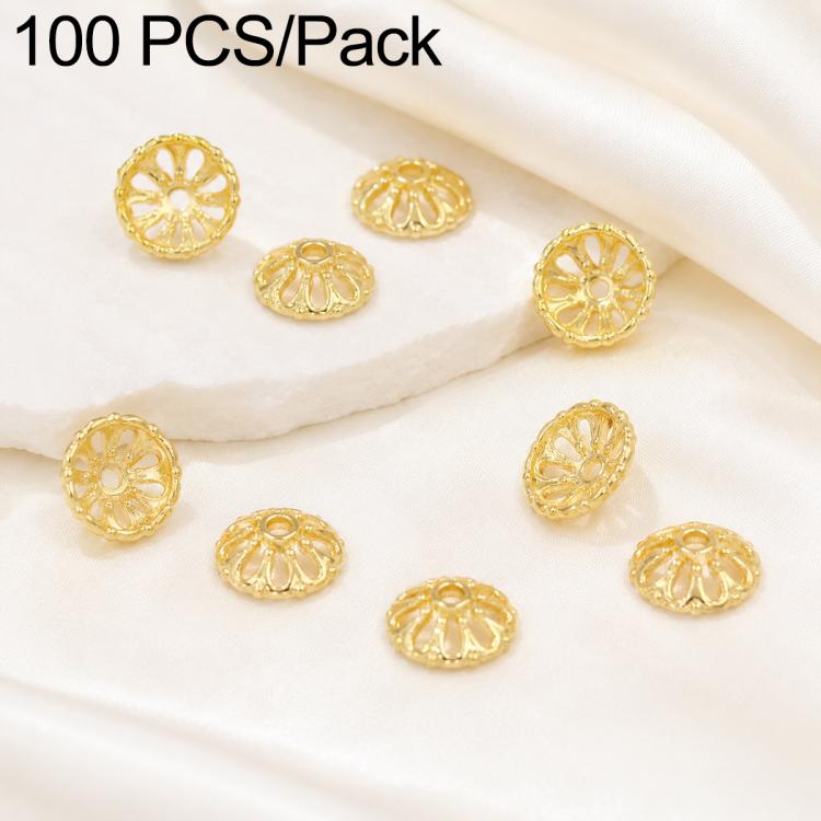 Confezione da 100 pezzi di copriperline a forma di fiore cavo placcati in oro, distanziatori per la creazione di gioielli fai da te., Circular Hollow 10mm, Solid Vertical Striped Bead Cap 8mm, 8-Pointed Star Flower Cap 8mm, 8-Pointed Star Flower Cap 11...