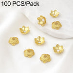 Confezione da 100 pezzi di copriperline a forma di fiore cavo placcati in oro, distanziatori per la creazione di gioielli fai da te., Circular Hollow 10mm, Solid Vertical Striped Bead Cap 8mm, 8-Pointed Star Flower Cap 8mm, 8-Pointed Star Flower Cap 11...