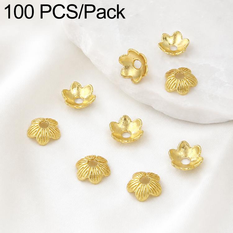 Confezione da 100 pezzi di copriperline a forma di fiore cavo placcati in oro, distanziatori per la creazione di gioielli fai da te., Circular Hollow 10mm, Solid Vertical Striped Bead Cap 8mm, 8-Pointed Star Flower Cap 8mm, 8-Pointed Star Flower Cap 11...