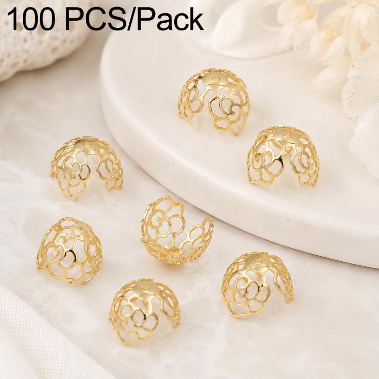 Confezione da 100 pezzi di copriperline a forma di fiore cavo placcati in oro, distanziatori per la creazione di gioielli fai da te., Circular Hollow 10mm, Solid Vertical Striped Bead Cap 8mm, 8-Pointed Star Flower Cap 8mm, 8-Pointed Star Flower Cap 11...