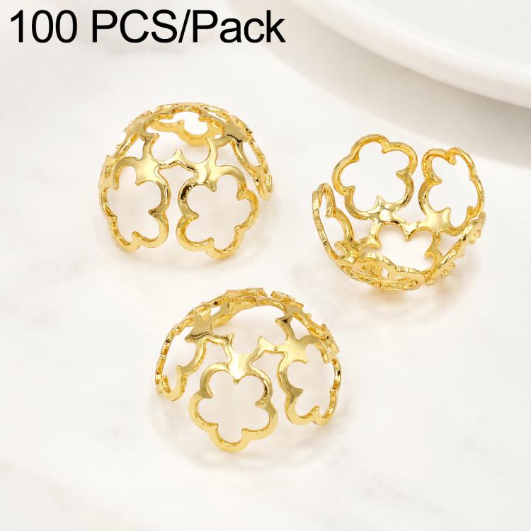 Confezione da 100 pezzi di copriperline a forma di fiore cavo placcati in oro, distanziatori per la creazione di gioielli fai da te., Circular Hollow 10mm, Solid Vertical Striped Bead Cap 8mm, 8-Pointed Star Flower Cap 8mm, 8-Pointed Star Flower Cap 11...