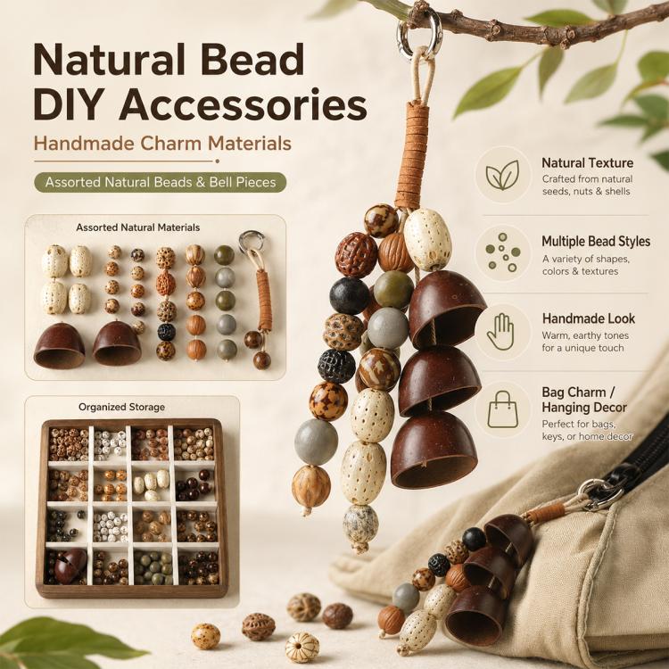 Perline Bodhi naturali a 18 semi, sfuse, per braccialetti fai da te e accessori., Small Bead Strand Set, Duck Tendon Vine Set, Full Strand Beads Set