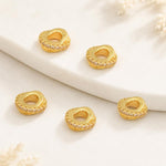 Confezione da 5 perline distanziatrici con foro e zirconi incastonati, placcate in oro, per la creazione di gioielli fai da te., Honeycomb Coin Zircon 4.5mm, Dual-Hole Zircon Bead, Zircon Heart-Shaped Bead, Planet Orbit Zircon, Zircon Spacer 6mm       ...