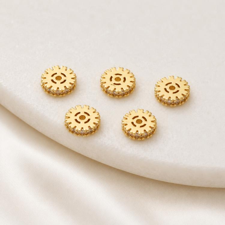 Confezione da 5 perline distanziatrici con foro e zirconi incastonati, placcate in oro, per la creazione di gioielli fai da te., Honeycomb Coin Zircon 4.5mm, Dual-Hole Zircon Bead, Zircon Heart-Shaped Bead, Planet Orbit Zircon, Zircon Spacer 6mm       ...