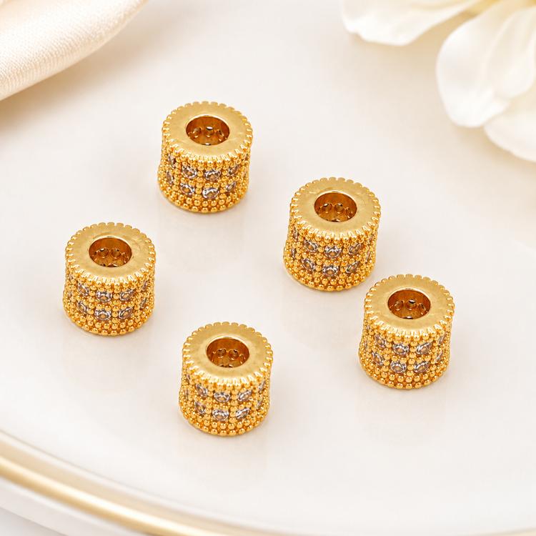 Confezione da 5 perline distanziatrici con foro e zirconi incastonati, placcate in oro, per la creazione di gioielli fai da te., Honeycomb Coin Zircon 4.5mm, Dual-Hole Zircon Bead, Zircon Heart-Shaped Bead, Planet Orbit Zircon, Zircon Spacer 6mm       ...