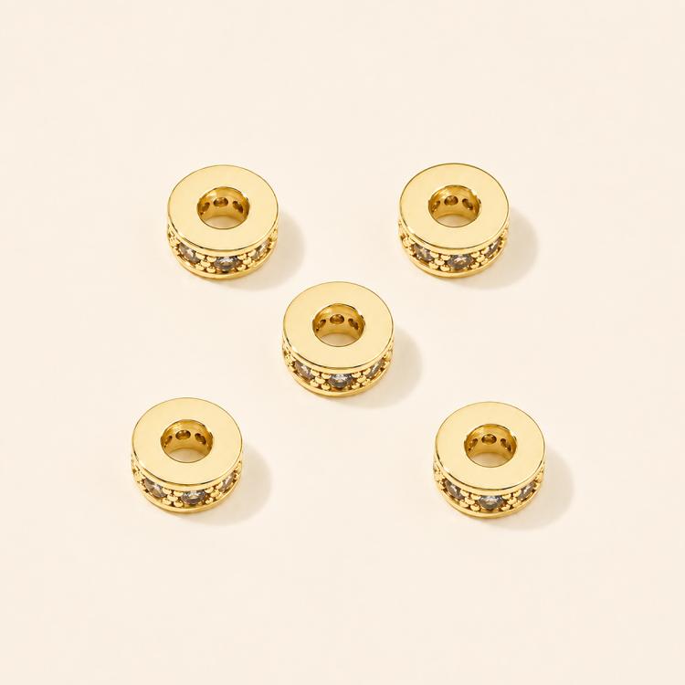 Confezione da 5 perline distanziatrici con foro e zirconi incastonati, placcate in oro, per la creazione di gioielli fai da te., Honeycomb Coin Zircon 4.5mm, Dual-Hole Zircon Bead, Zircon Heart-Shaped Bead, Planet Orbit Zircon, Zircon Spacer 6mm       ...