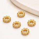 Confezione da 5 perline distanziatrici con foro e zirconi incastonati, placcate in oro, per la creazione di gioielli fai da te., Honeycomb Coin Zircon 4.5mm, Dual-Hole Zircon Bead, Zircon Heart-Shaped Bead, Planet Orbit Zircon, Zircon Spacer 6mm       ...