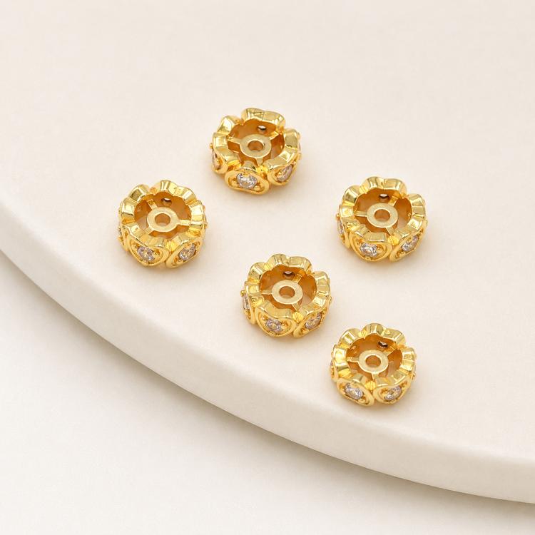 Confezione da 5 perline distanziatrici con foro e zirconi incastonati, placcate in oro, per la creazione di gioielli fai da te., Honeycomb Coin Zircon 4.5mm, Dual-Hole Zircon Bead, Zircon Heart-Shaped Bead, Planet Orbit Zircon, Zircon Spacer 6mm       ...
