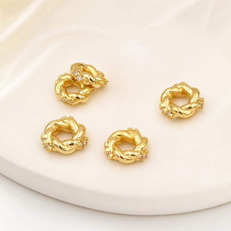 Confezione da 5 perline distanziatrici con foro e zirconi incastonati, placcate in oro, per la creazione di gioielli fai da te., Honeycomb Coin Zircon 4.5mm, Dual-Hole Zircon Bead, Zircon Heart-Shaped Bead, Planet Orbit Zircon, Zircon Spacer 6mm       ...