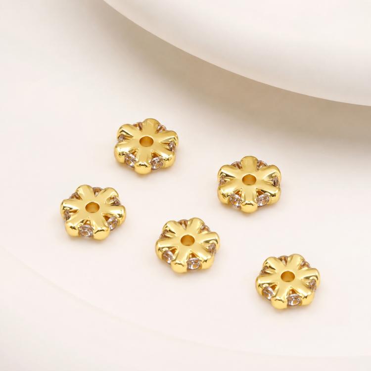 Confezione da 5 perline distanziatrici con foro e zirconi incastonati, placcate in oro, per la creazione di gioielli fai da te., Honeycomb Coin Zircon 4.5mm, Dual-Hole Zircon Bead, Zircon Heart-Shaped Bead, Planet Orbit Zircon, Zircon Spacer 6mm       ...