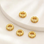 Confezione da 5 perline distanziatrici con foro e zirconi incastonati, placcate in oro, per la creazione di gioielli fai da te., Honeycomb Coin Zircon 4.5mm, Dual-Hole Zircon Bead, Zircon Heart-Shaped Bead, Planet Orbit Zircon, Zircon Spacer 6mm       ...