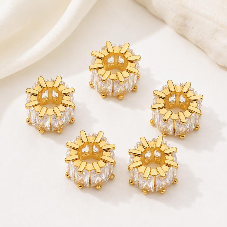 Confezione da 5 perline distanziatrici con foro e zirconi incastonati, placcate in oro, per la creazione di gioielli fai da te., Honeycomb Coin Zircon 4.5mm, Dual-Hole Zircon Bead, Zircon Heart-Shaped Bead, Planet Orbit Zircon, Zircon Spacer 6mm       ...