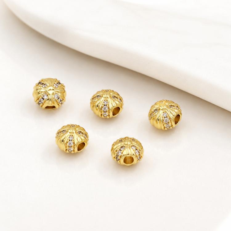 Confezione da 5 perline distanziatrici con foro e zirconi incastonati, placcate in oro, per la creazione di gioielli fai da te., Honeycomb Coin Zircon 4.5mm, Dual-Hole Zircon Bead, Zircon Heart-Shaped Bead, Planet Orbit Zircon, Zircon Spacer 6mm       ...