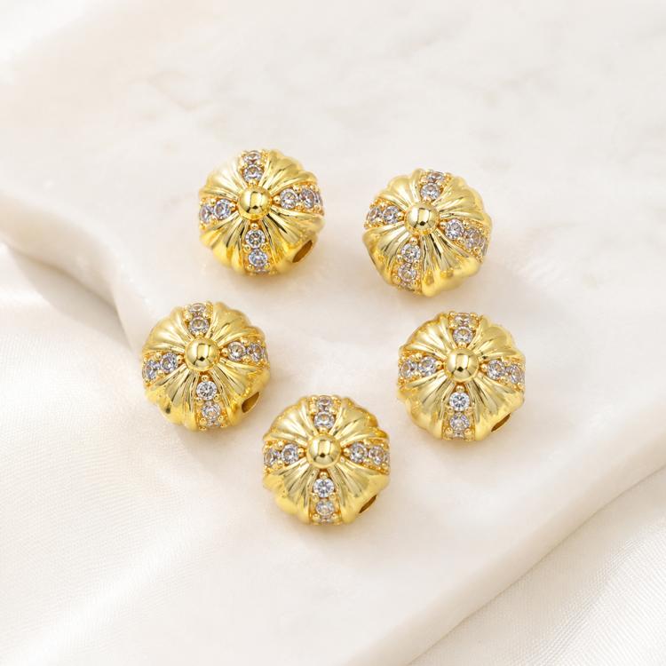 Confezione da 5 perline distanziatrici con foro e zirconi incastonati, placcate in oro, per la creazione di gioielli fai da te., Honeycomb Coin Zircon 4.5mm, Dual-Hole Zircon Bead, Zircon Heart-Shaped Bead, Planet Orbit Zircon, Zircon Spacer 6mm       ...