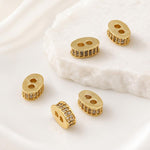 Confezione da 5 perline distanziatrici con foro e zirconi incastonati, placcate in oro, per la creazione di gioielli fai da te., Dual-Hole Snowflake Bead, Snowflake Bow Diamond Bead, Hexagonal Zircon Bead 8mm, 2-row Diamond Pig Nose Oval               ...