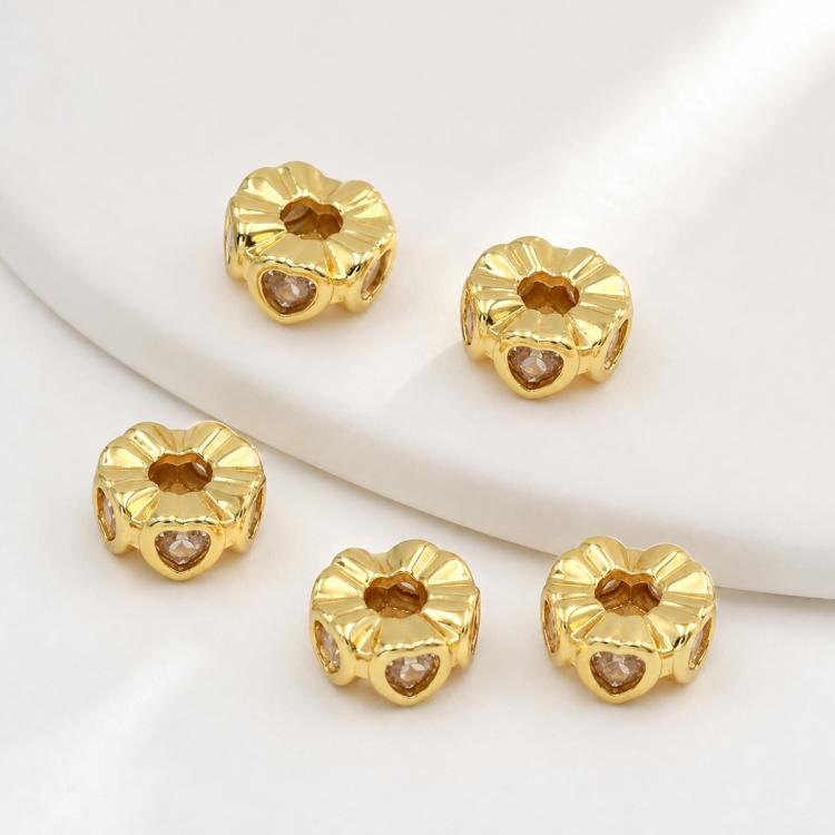 Confezione da 5 perline distanziatrici con foro e zirconi incastonati, placcate in oro, per la creazione di gioielli fai da te., Dual-Hole Snowflake Bead, Snowflake Bow Diamond Bead, Hexagonal Zircon Bead 8mm, 2-row Diamond Pig Nose Oval               ...