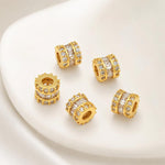 Confezione da 5 perline distanziatrici con foro e zirconi incastonati, placcate in oro, per la creazione di gioielli fai da te., Dual-Hole Snowflake Bead, Snowflake Bow Diamond Bead, Hexagonal Zircon Bead 8mm, 2-row Diamond Pig Nose Oval               ...