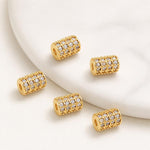 Confezione da 5 perline distanziatrici con foro e zirconi incastonati, placcate in oro, per la creazione di gioielli fai da te., Dual-Hole Snowflake Bead, Snowflake Bow Diamond Bead, Hexagonal Zircon Bead 8mm, 2-row Diamond Pig Nose Oval               ...