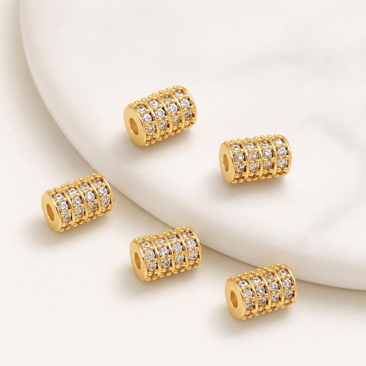 Confezione da 5 perline distanziatrici con foro e zirconi incastonati, placcate in oro, per la creazione di gioielli fai da te., Dual-Hole Snowflake Bead, Snowflake Bow Diamond Bead, Hexagonal Zircon Bead 8mm, 2-row Diamond Pig Nose Oval               ...
