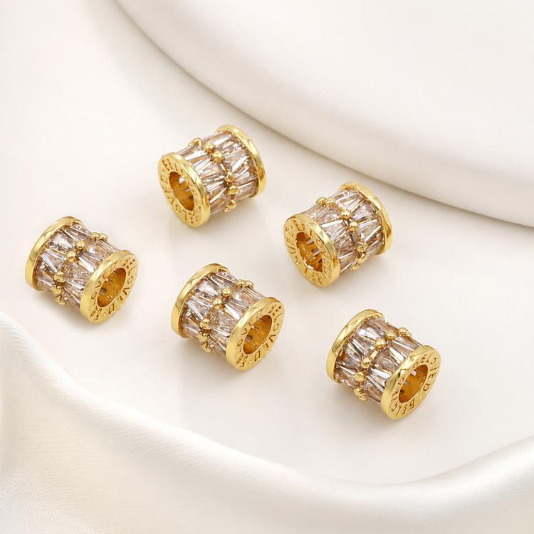 Confezione da 5 perline distanziatrici con foro e zirconi incastonati, placcate in oro, per la creazione di gioielli fai da te., Dual-Hole Snowflake Bead, Snowflake Bow Diamond Bead, Hexagonal Zircon Bead 8mm, 2-row Diamond Pig Nose Oval               ...
