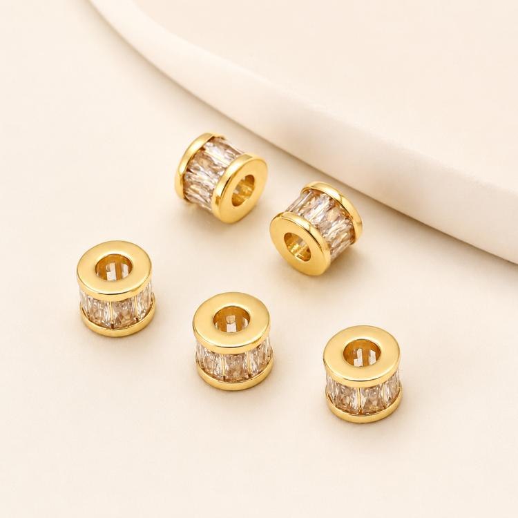 Confezione da 5 perline distanziatrici con foro e zirconi incastonati, placcate in oro, per la creazione di gioielli fai da te., Dual-Hole Snowflake Bead, Snowflake Bow Diamond Bead, Hexagonal Zircon Bead 8mm, 2-row Diamond Pig Nose Oval               ...